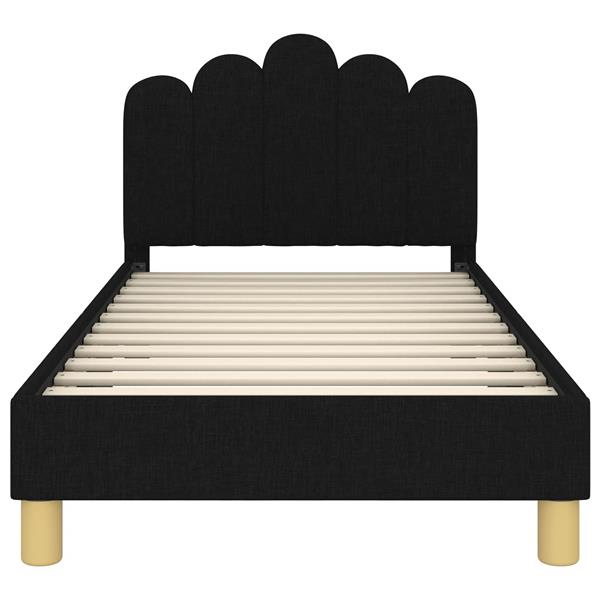 Grote foto vidaxl peuterbedframe met hoofdbord zwart 80 x 160 cm stof antiek en kunst stoelen en banken