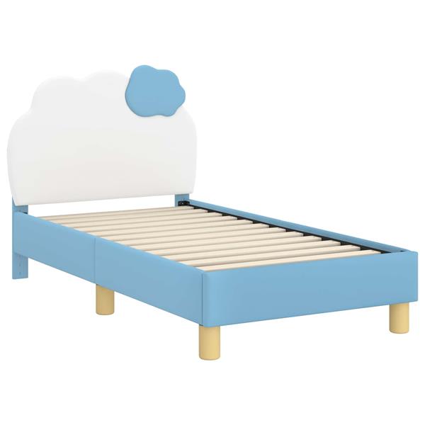 Grote foto vidaxl peuterbedframe met hoofdbord blauw 70 x 140 cm pu antiek en kunst stoelen en banken