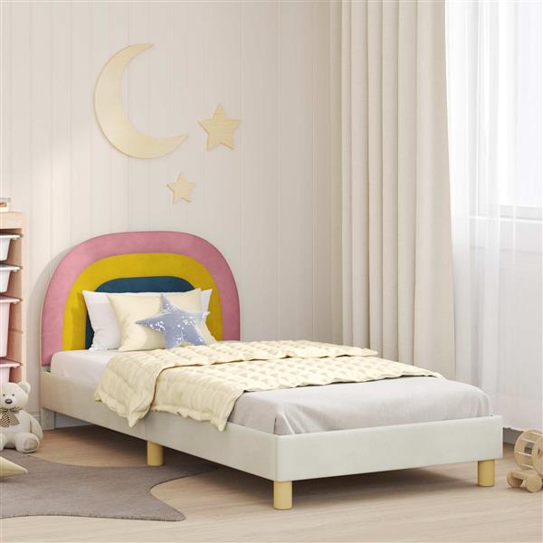 Grote foto vidaxl bedframe voor kinderen met hoofdbord cr me 80 x 200 cm fluweel antiek en kunst stoelen en banken