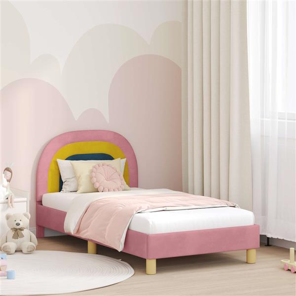 Grote foto vidaxl bedframe voor kinderen met hoofdbord roze 80 x 160 cm fluweel antiek en kunst stoelen en banken