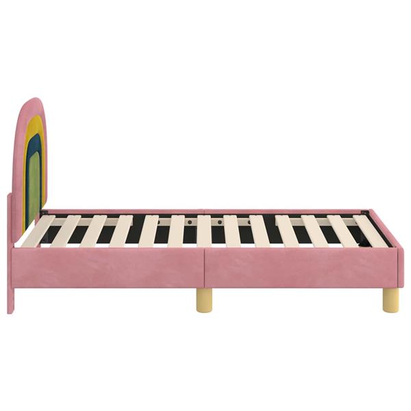 Grote foto vidaxl peuterbedframe met hoofdbord roze 70 x 140 cm fluweel antiek en kunst stoelen en banken