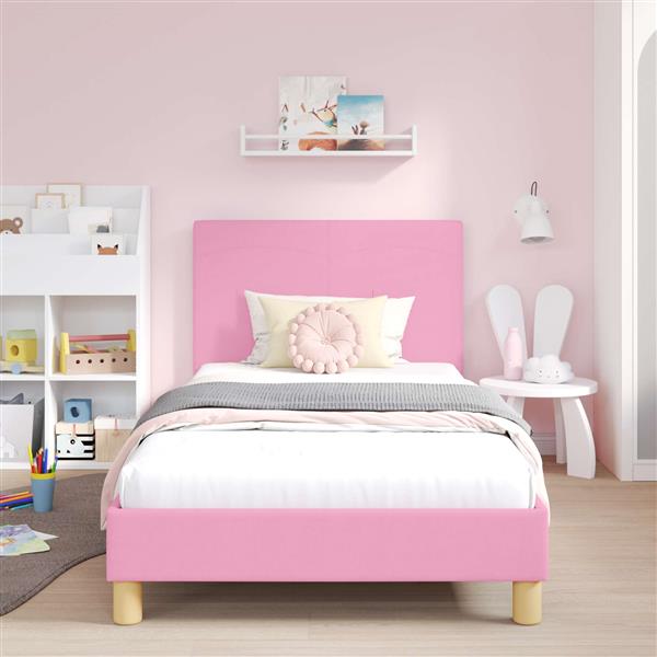 Grote foto vidaxl bedframe voor kinderen met hoofdbord roze 90 x 190 cm stof antiek en kunst stoelen en banken