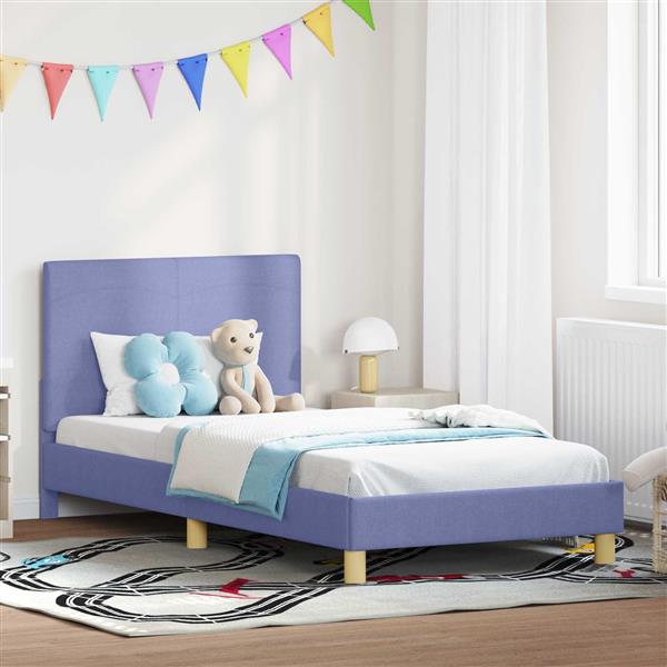Grote foto vidaxl bedframe voor kinderen met hoofdbord jeans blauw 80 x 200 cm antiek en kunst stoelen en banken