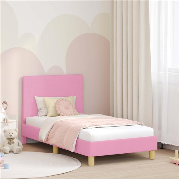 Grote foto vidaxl bedframe voor kinderen met hoofdbord roze 80 x 160 cm stof antiek en kunst stoelen en banken