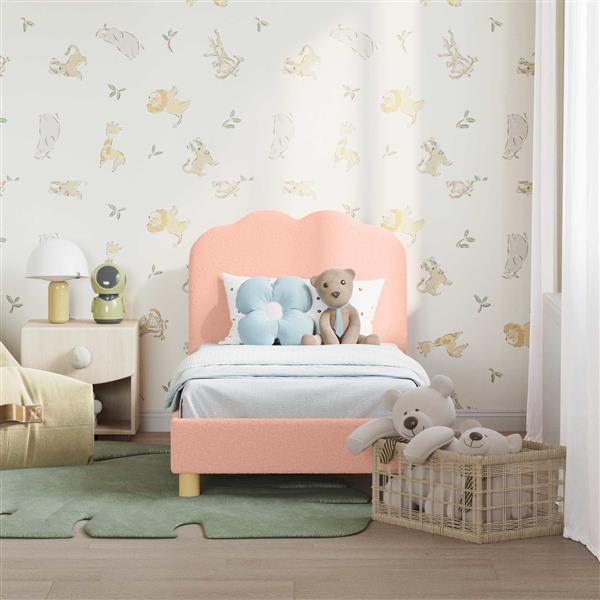 Grote foto vidaxl peuterbedframe met hoofdbord roze 70 x 140 cm schapenstof antiek en kunst stoelen en banken