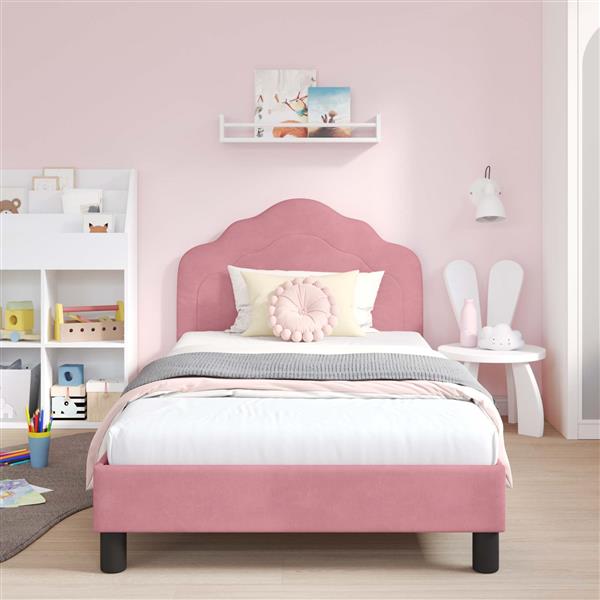 Grote foto vidaxl bedframe voor kinderen met hoofdbord roze 90 x 200 cm fluweel antiek en kunst stoelen en banken