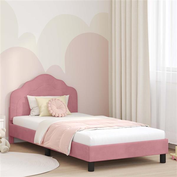 Grote foto vidaxl bedframe voor kinderen met hoofdbord roze 80 x 200 cm fluweel antiek en kunst stoelen en banken