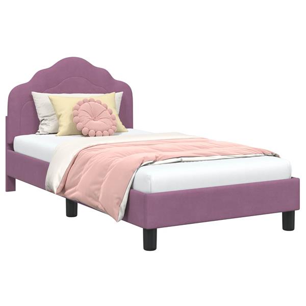 Grote foto vidaxl bedframe voor kinderen met hoofdbord paars 80 x 160 cm fluweel antiek en kunst stoelen en banken