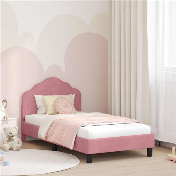 Grote foto vidaxl bedframe voor kinderen met hoofdbord roze 80 x 160 cm fluweel antiek en kunst stoelen en banken