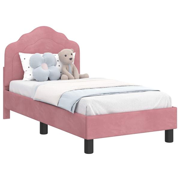 Grote foto vidaxl peuterbedframe met hoofdbord roze 70 x 140 cm fluweel antiek en kunst stoelen en banken