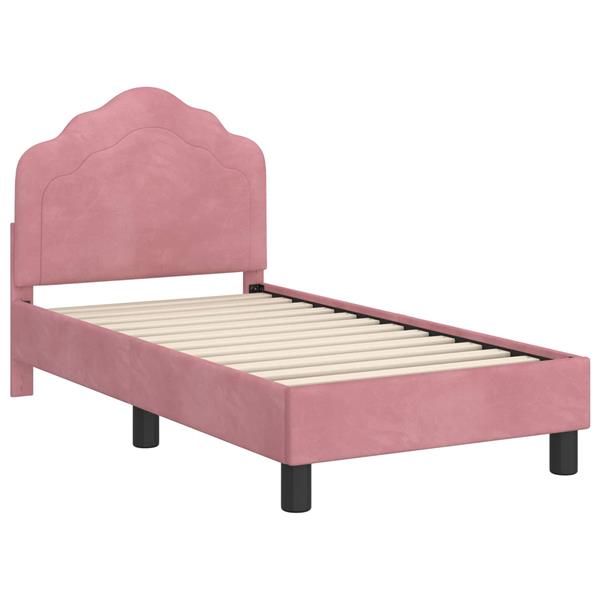 Grote foto vidaxl peuterbedframe met hoofdbord roze 70 x 140 cm fluweel antiek en kunst stoelen en banken
