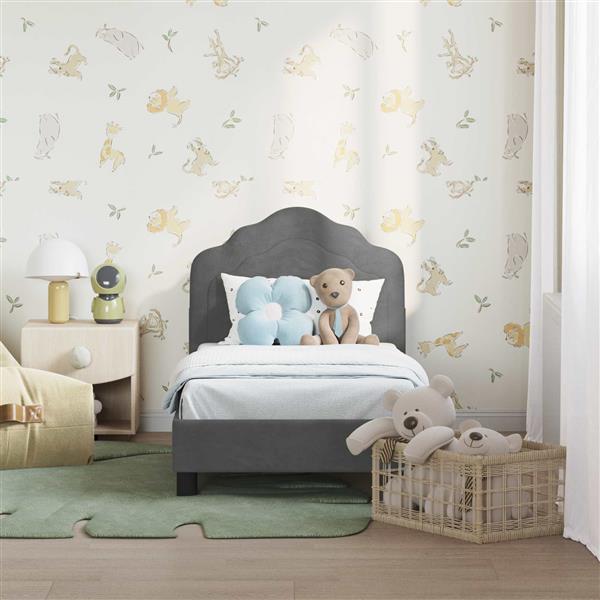 Grote foto vidaxl peuterbedframe met hoofdbord donkergrijs 70 x 140 cm fluweel antiek en kunst stoelen en banken