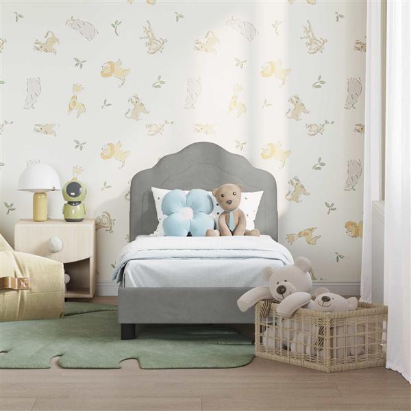 Grote foto vidaxl peuterbedframe met hoofdbord lichtgrijs 70 x 140 cm fluweel antiek en kunst stoelen en banken