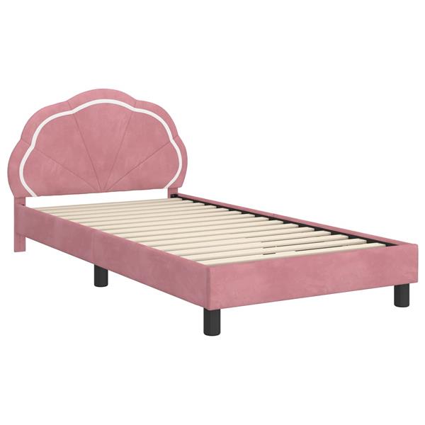 Grote foto vidaxl bedframe voor kinderen met hoofdbord roze 90 x 190 cm fluweel antiek en kunst stoelen en banken