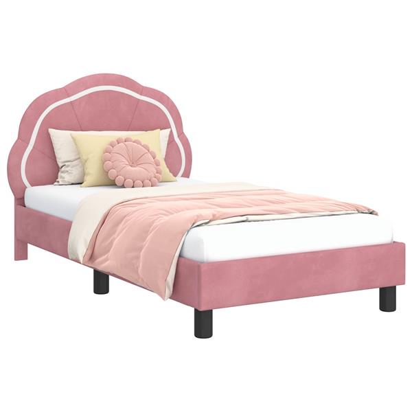 Grote foto vidaxl bedframe voor kinderen met hoofdbord roze 80 x 160 cm fluweel antiek en kunst stoelen en banken