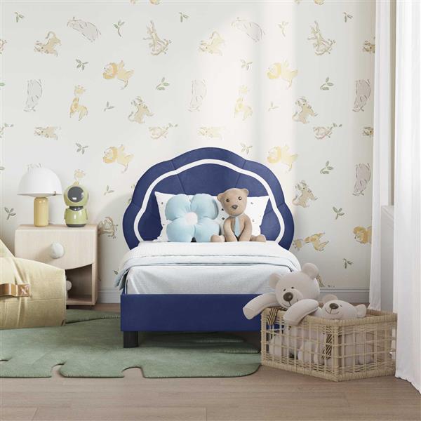 Grote foto vidaxl peuterbedframe met hoofdbord politieblauw 70 x 140 cm fluweel antiek en kunst stoelen en banken