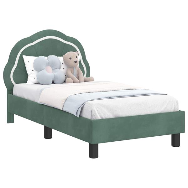 Grote foto vidaxl peuterbedframe met hoofdbord zeegroen 70 x 140 cm fluweel antiek en kunst stoelen en banken