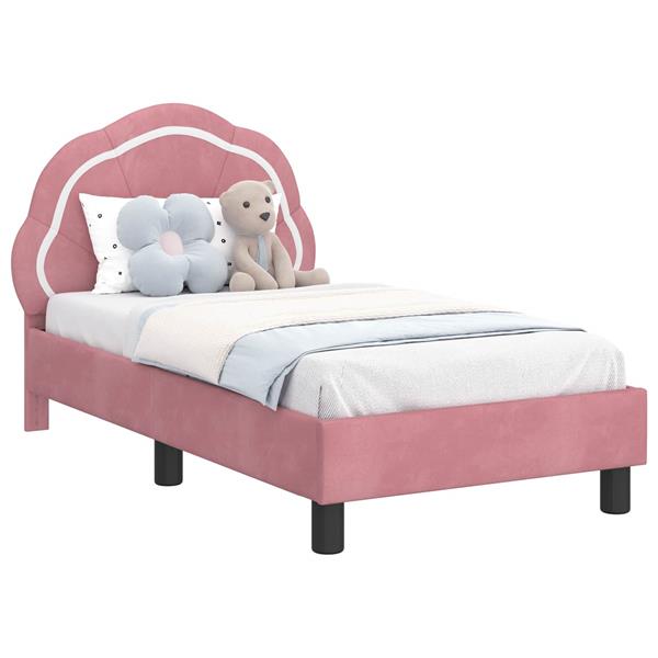 Grote foto vidaxl peuterbedframe met hoofdbord roze 70 x 140 cm fluweel antiek en kunst stoelen en banken