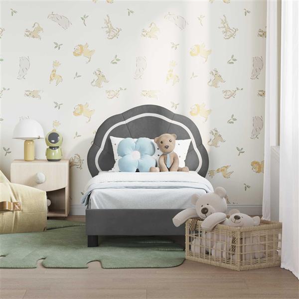 Grote foto vidaxl peuterbedframe met hoofdbord donkergrijs 70 x 140 cm fluweel antiek en kunst stoelen en banken