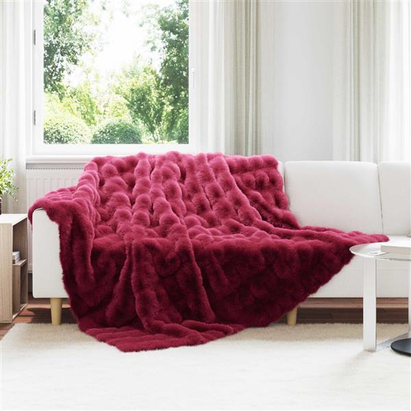 Grote foto vidaxl neppels konijnenbont deken bordeaux rood 240 x 270 cm polyester huis en inrichting bedden