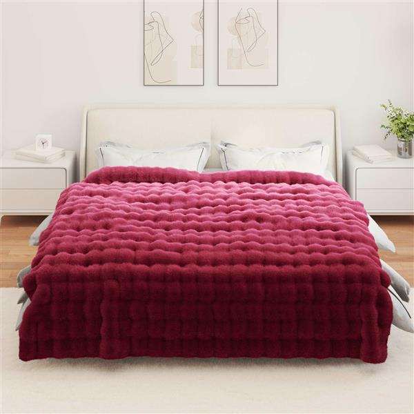 Grote foto vidaxl neppels konijnenbont deken bordeaux rood 240 x 270 cm polyester huis en inrichting bedden