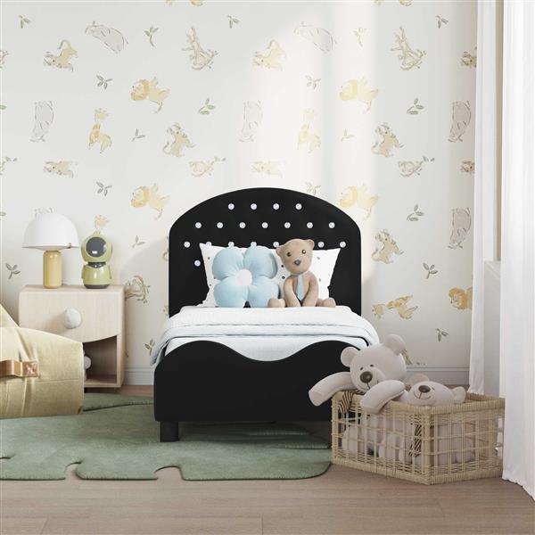 Grote foto vidaxl peuterbedframe met hoofdbord zwart 70 x 140 cm fluweel antiek en kunst stoelen en banken