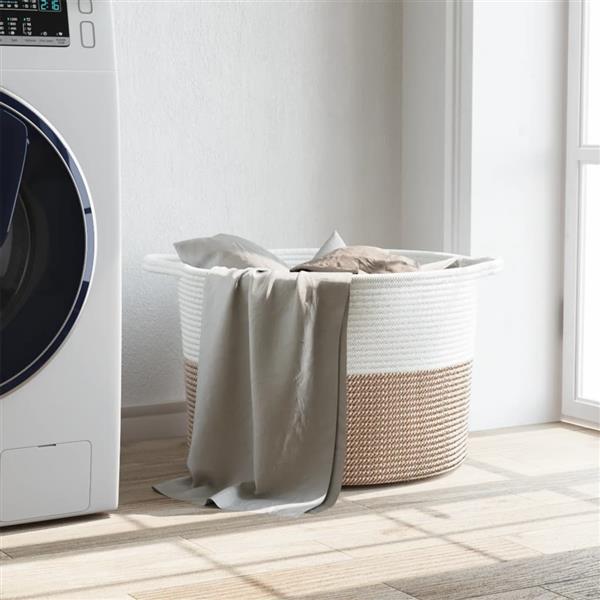 Grote foto vidaxl wasmand 55x36 cm katoen bruin en wit huis en inrichting overige huis en inrichting