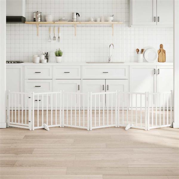 Grote foto vidaxl hondenhek inklapbaar 6 panelen 300 cm massief vurenhout wit dieren en toebehoren hondenhokken en kooien