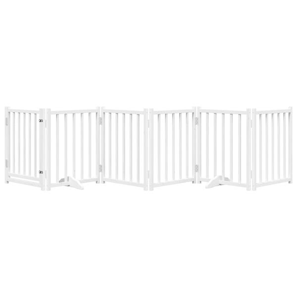 Grote foto vidaxl hondenhek inklapbaar 6 panelen 300 cm massief vurenhout wit dieren en toebehoren hondenhokken en kooien