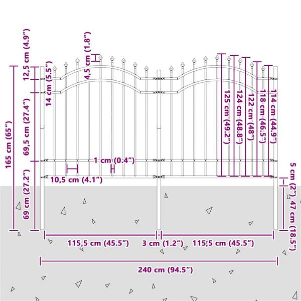 Grote foto vidaxl tuin hek grijs 165 cm poedergecoat staal tuin en terras hekken en schuttingen
