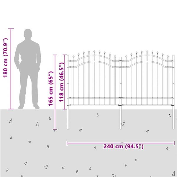 Grote foto vidaxl tuin hek grijs 165 cm poedergecoat staal tuin en terras hekken en schuttingen