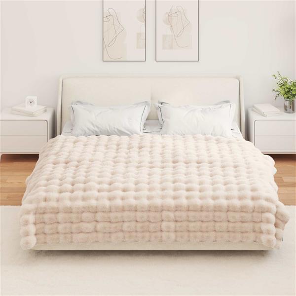 Grote foto vidaxl neppels konijnenbont deken beige 150 x 220 cm polyester huis en inrichting bedden