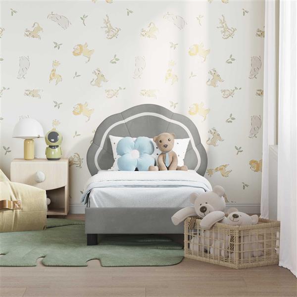 Grote foto vidaxl peuterbedframe met hoofdbord lichtgrijs 70 x 140 cm fluweel antiek en kunst stoelen en banken