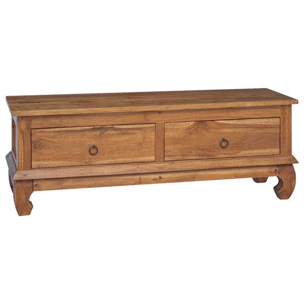 Grote foto vidaxl tv standaard met lade bruin 110 x 35 x 40 cm massief teakhout huis en inrichting overige