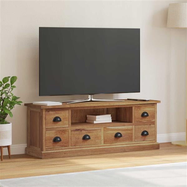 Grote foto vidaxl tv standaard met lade bruin 110 x 30 x 40 cm massief teakhout huis en inrichting overige