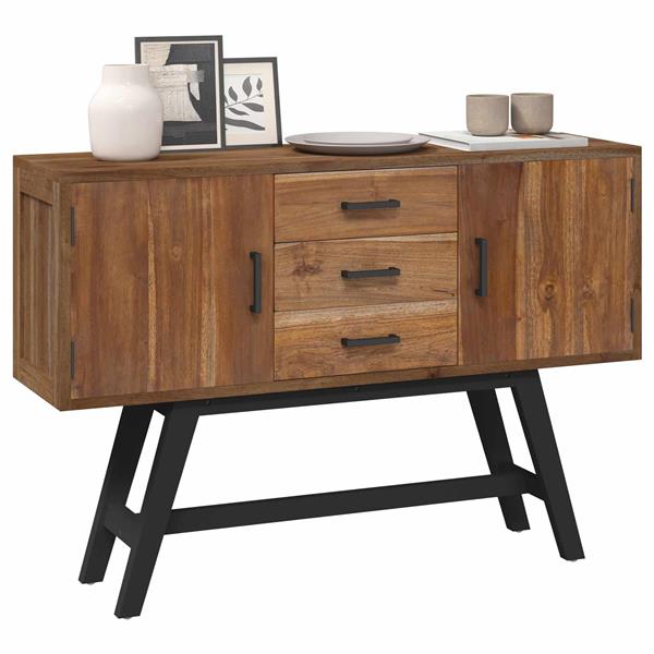 Grote foto vidaxl tv standaard met lade bruin 110 x 30 x 75 cm massief teakhout huis en inrichting overige