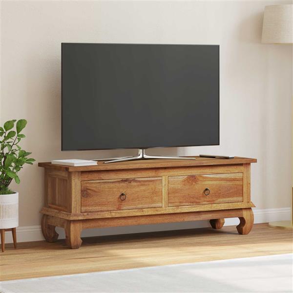 Grote foto vidaxl tv standaard met lade bruin 110 x 35 x 40 cm massief teakhout huis en inrichting overige