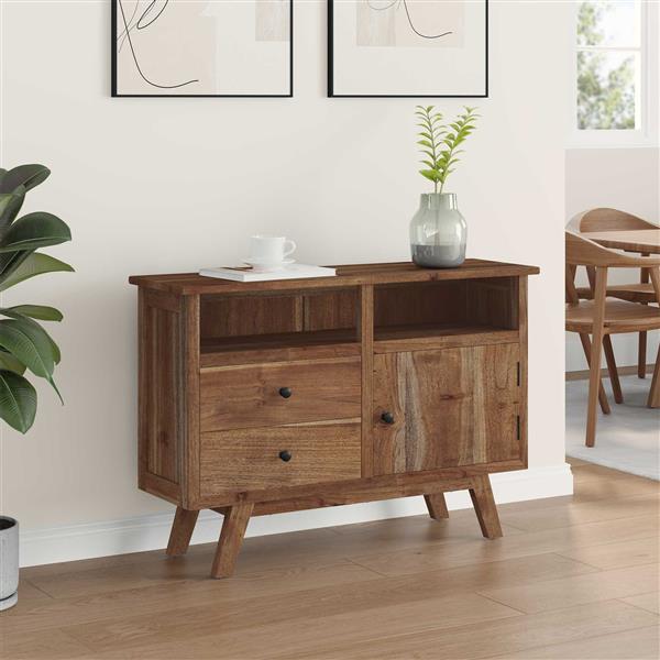 Grote foto vidaxl dressoir met lade bruin 100 x 30 x 68 cm massief teakhout huis en inrichting overige