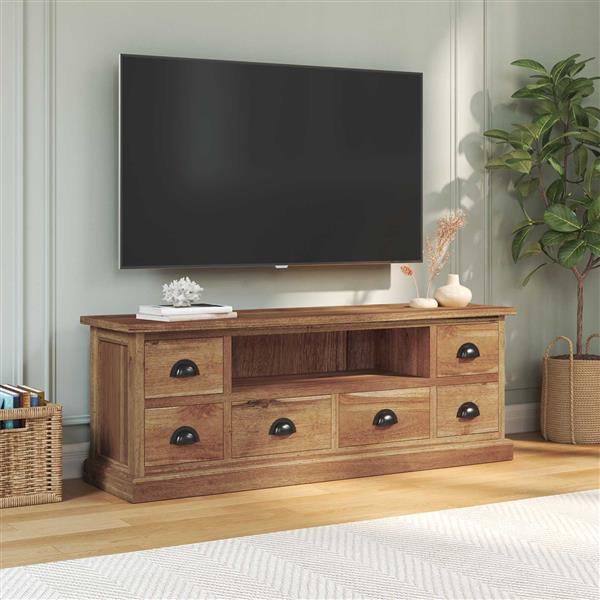 Grote foto vidaxl tv standaard met lade bruin 110 x 30 x 40 cm massief teakhout huis en inrichting overige