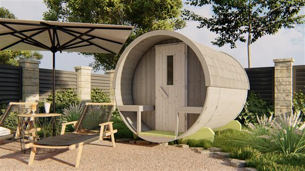 Grote foto saunabarrel 205 x 250 cm 42 mm thermowood tuin en terras tuinhuisjes en blokhutten