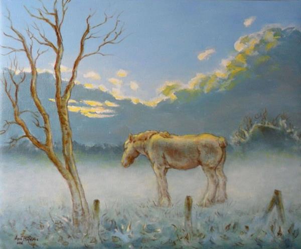 Grote foto kunsthandel gennep paard in ochtendmist antiek en kunst modern