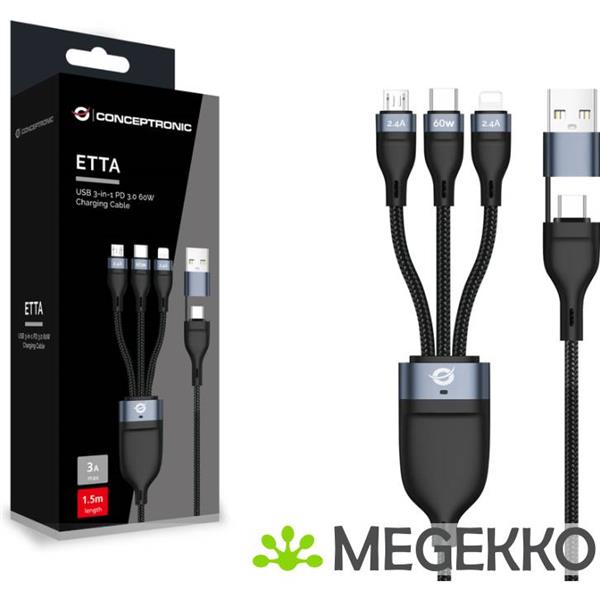 Grote foto conceptronic etta05b15 usb kabel 1 5 m usb 2.0 usb c usb c micro usb b lightning zwart computers en software overige computers en software