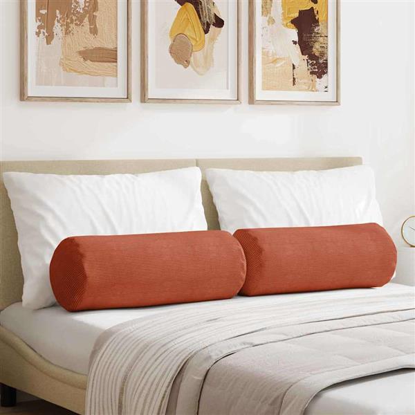 Grote foto vidaxl bolster kussens 2 stuks rood oranje 25 x 70 cm cordstof huis en inrichting woningdecoratie