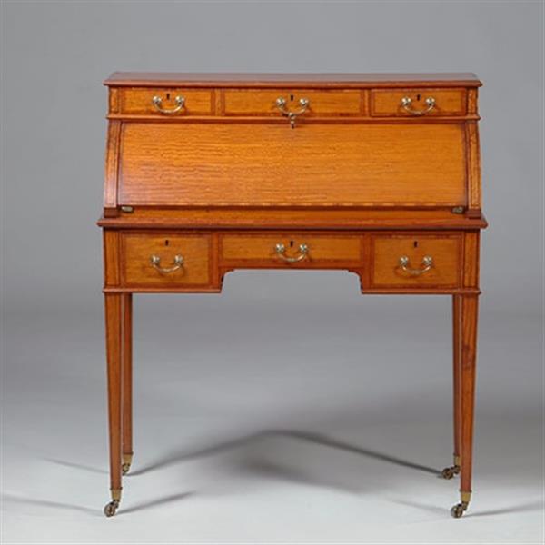 Grote foto satijnhouten damesbureau met inktpotjes en zeer fraai ingelegd ca 1890 no.360420 antiek en kunst overige in antiek gebruiksvoorwerpen