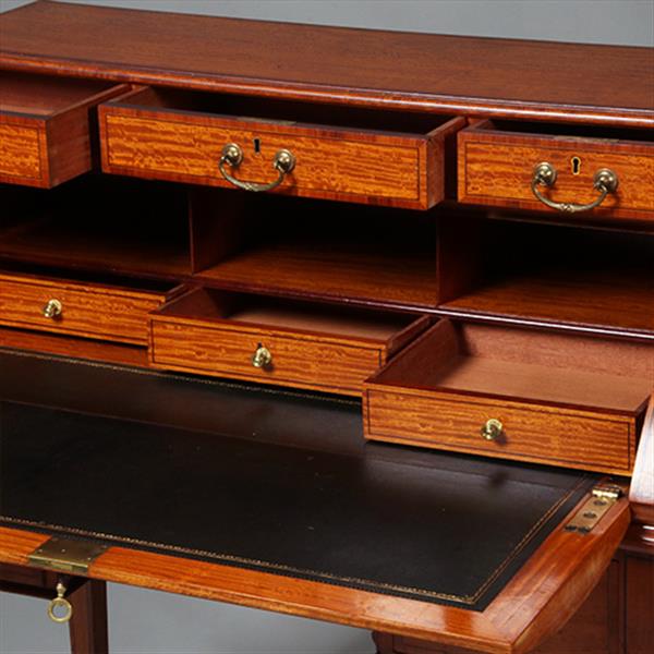 Grote foto satijnhouten damesbureau met inktpotjes en zeer fraai ingelegd ca 1890 no.360420 antiek en kunst overige in antiek gebruiksvoorwerpen