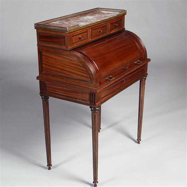 Grote foto frans cilinderbureautje in donker mahonie met donkerblauw leer en gepatineerd brons ca 1880 no.3315 antiek en kunst overige in antiek gebruiksvoorwerpen