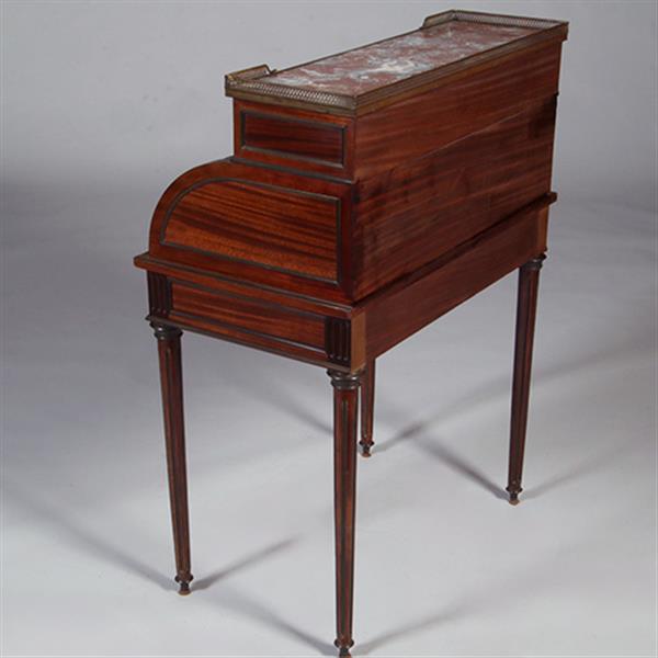 Grote foto frans cilinderbureautje in donker mahonie met donkerblauw leer en gepatineerd brons ca 1880 no.3315 antiek en kunst overige in antiek gebruiksvoorwerpen