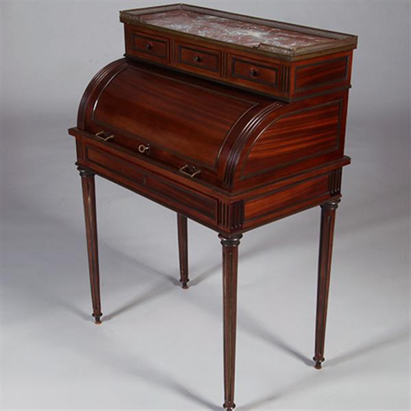 Grote foto frans cilinderbureautje in donker mahonie met donkerblauw leer en gepatineerd brons ca 1880 no.3315 antiek en kunst overige in antiek gebruiksvoorwerpen