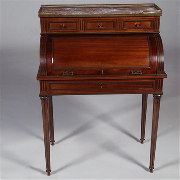 Grote foto frans cilinderbureautje in donker mahonie met donkerblauw leer en gepatineerd brons ca 1880 no.3315 antiek en kunst overige in antiek gebruiksvoorwerpen