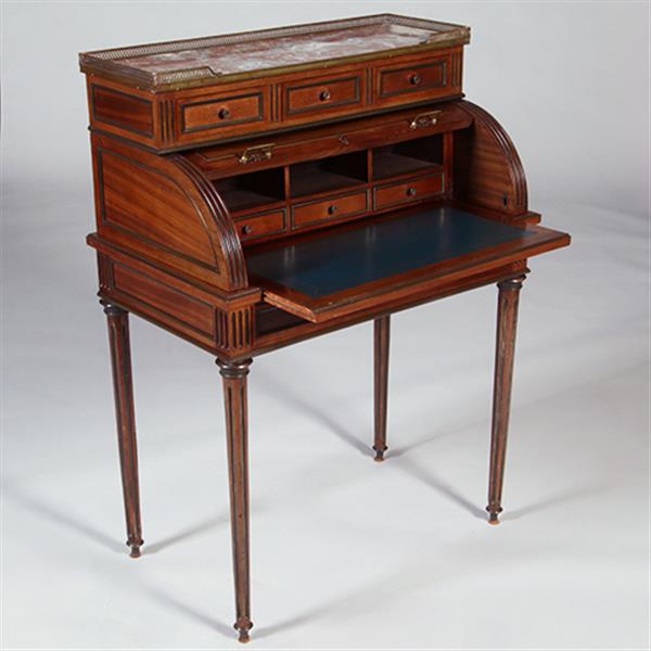 Grote foto frans cilinderbureautje in donker mahonie met donkerblauw leer en gepatineerd brons ca 1880 no.3315 antiek en kunst overige in antiek gebruiksvoorwerpen